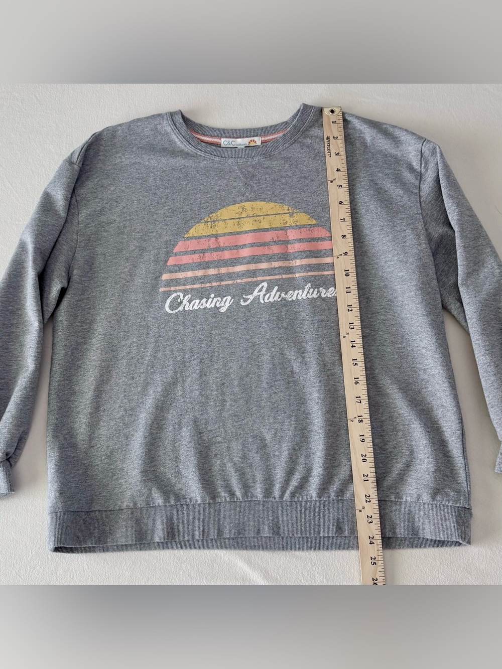 C&C California Chasing Adventure Graphic Sweatshirt Grey L EUC - Picture 4 of 7